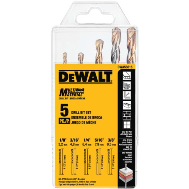 Rental store for DEWALT 5 PC MUL- MATRL DRILL BIT SET in North Wilkesboro NC