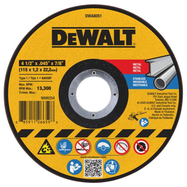 Rental store for DEWALT 4 1 2 X.045 X 7 8IN CUTOFF WHEEL in North Wilkesboro NC
